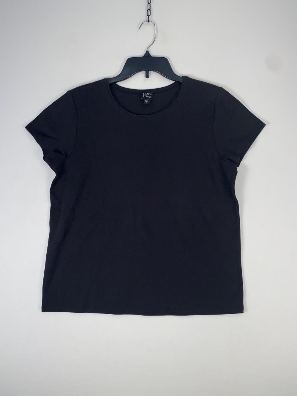 Eileen Fisher T-shirt Womens Large Black 100% Cotton Crew Neck Basic Top